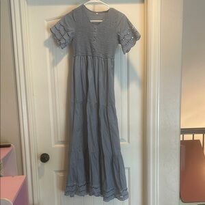 Blue Cotton Eyelet Maxi Dress - Petal Lush